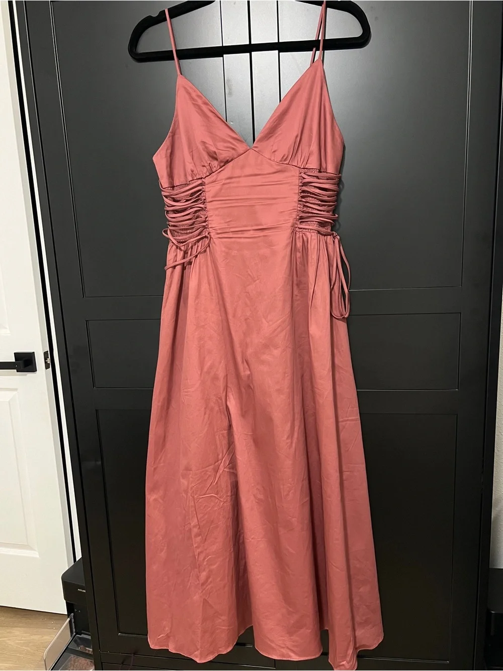 Astr Strappy Ruched Midi Dress in Dusty Rose - Picture 2 of 4